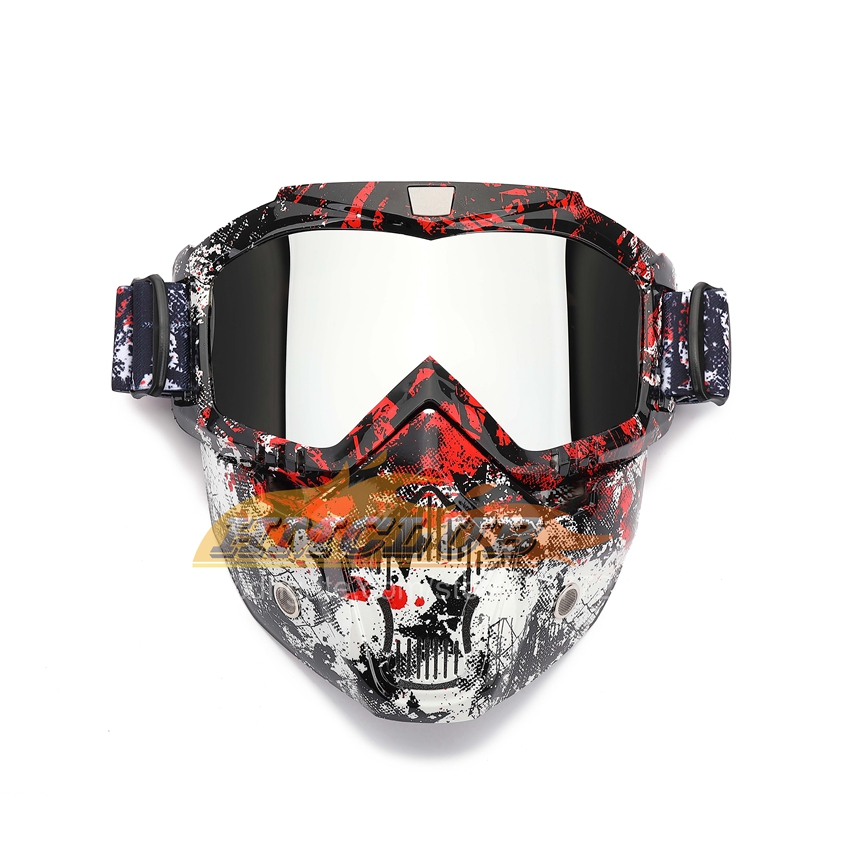 MZZ118 Lunettes pliantes Lunettes masque facial amovible couverture Ski Snowboard moto coupe-vent Cruiser pour casque de motard avec filtre buccal