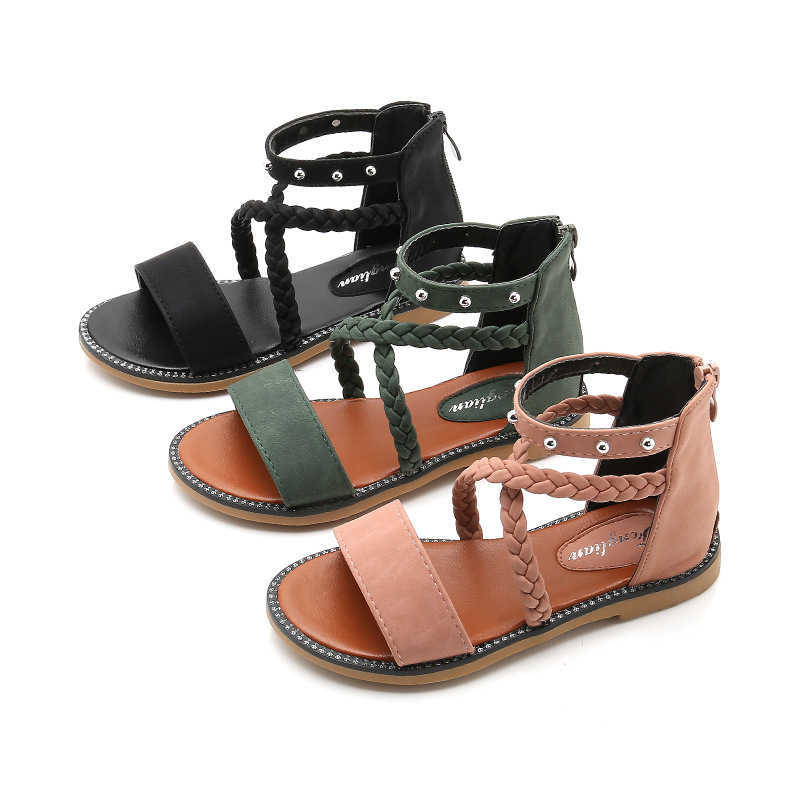 Zomer 2022 Sandalen voor meisjes Kind Fashion Cross Strap Princess Flat Heel Beach Big Girls Kinderschoenen Maat 27-37 CSH1398 0202