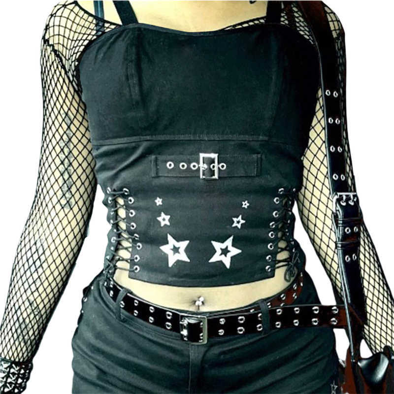 Zbiorniki damskie Camis Xingqing Gothic Crop Tops for Women Star Print Spaghetti Pasek Sleveless Camisole Punk Tank Dark Academia Ubrania Streetwear Y2302