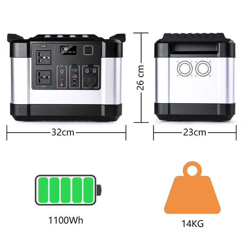 110V 1000W Solargenerator Batteriladdare 300000mAh Portable Power Station Outdoor Energy Power Supply 1100Wh Power Bank