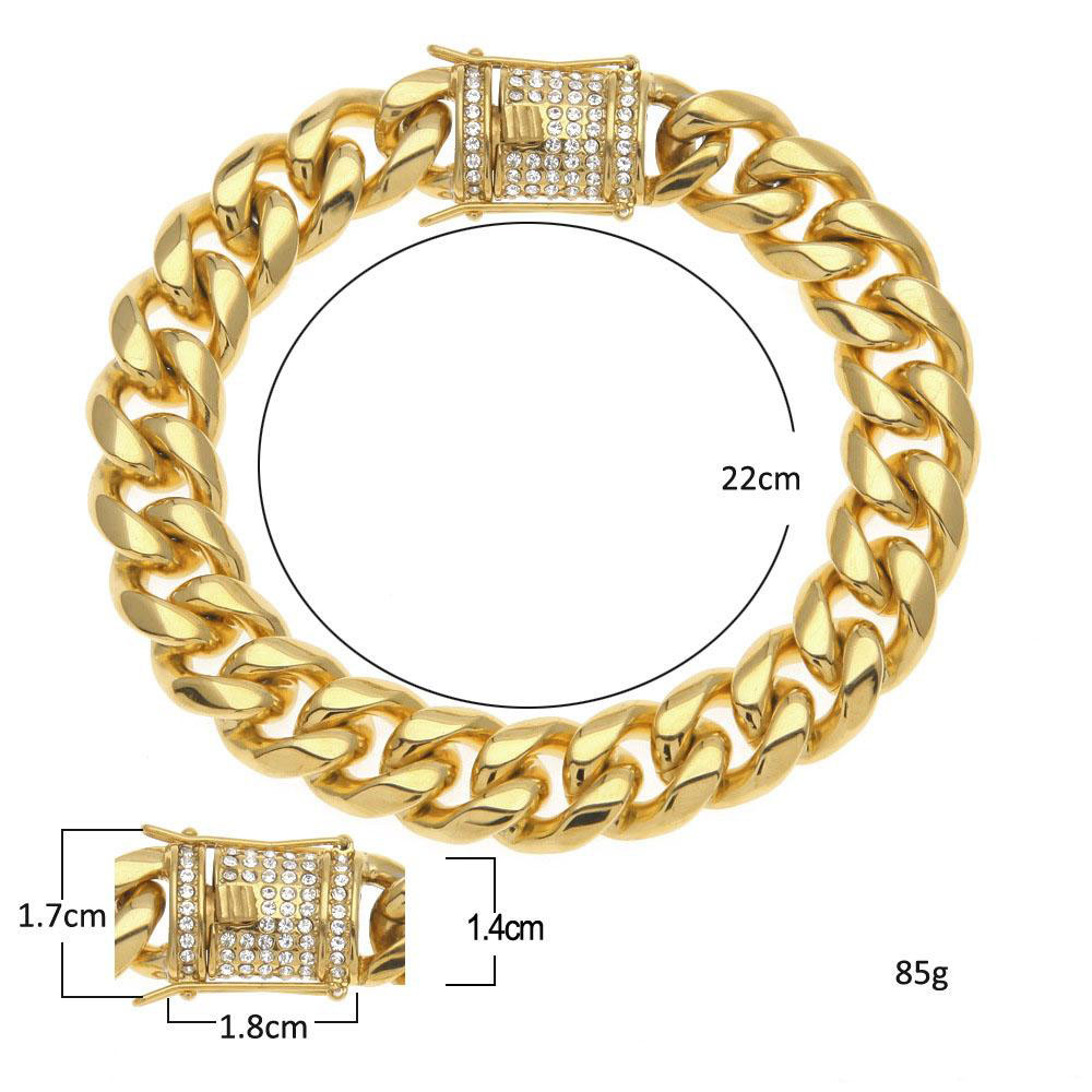 Edelstahl-Armbänder, Halskette, 24 Karat massives Gold, galvanisierte Gussschließe, W-Diamant-Kubanisches Glieder-Halsketten-Armband für Männer, Curb3072