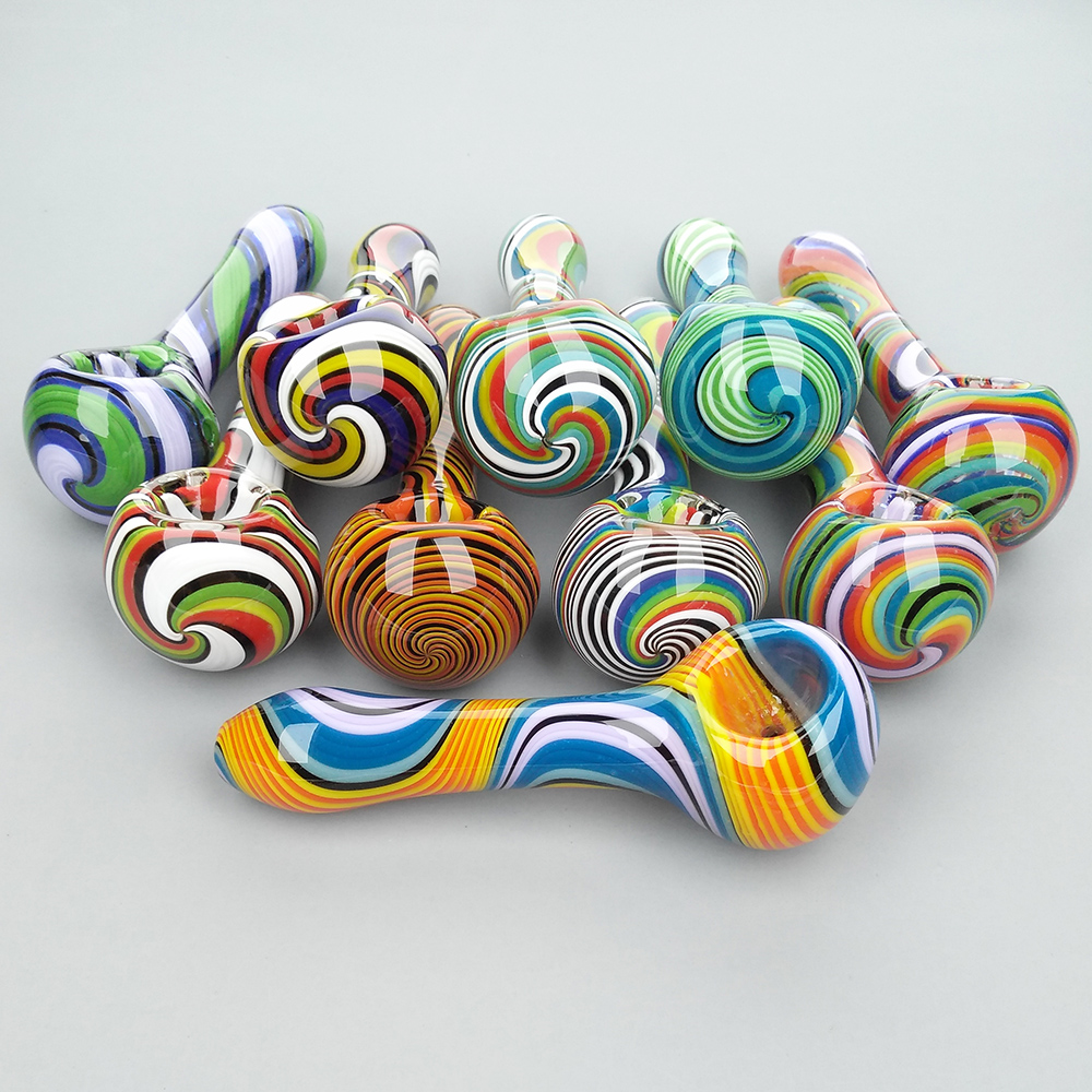 Glass Smoking Pipes Pyrex Spoon Pipes Hand Made 3.9'' Accessories for Dry Herb 4.5 Inch Chill Hand Pipe Colorful Strips Spoon Pipe Lollipop Hand-blown Heady Glass Pipes