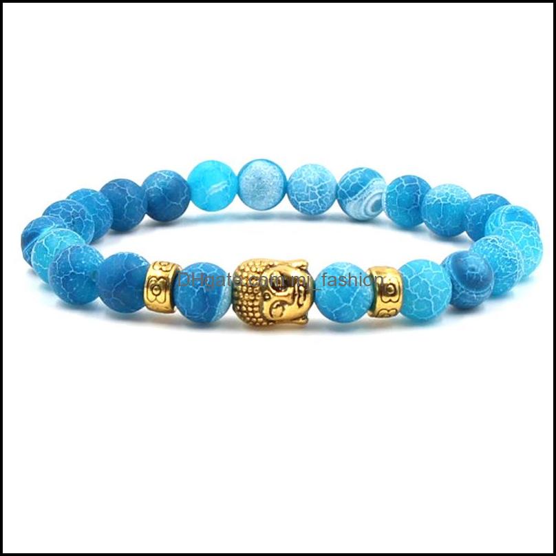 Braccialetti con ciondoli Braccialetti con ciondoli Bracciale con perline di pietra Agata stagionata Yoga Chakra Uomo Gioielli Donna Testa di Buddha Consegna a goccia Dhnrx