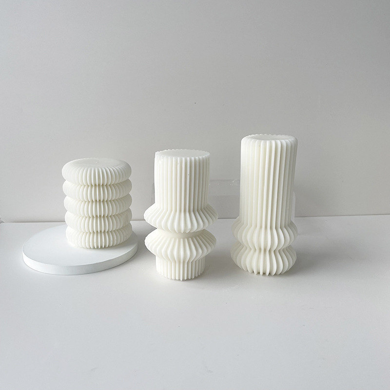 Velas cilíndricas de pilar alto, moldes para velas acanaladas, molde de silicona estético, cera de soja decorativa abstracta geométrica a rayas M2030