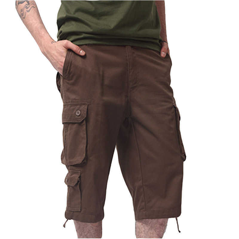 Shorts pour hommes longue longueur pantalon cargo été décontracté coton baggy multi-poches pantacourt hip hop culotte chaude militaire armée Y2302