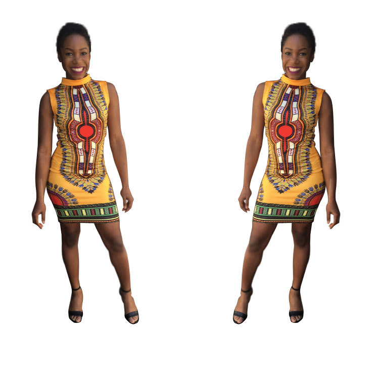 Traditionella afrikanska blommiga klänningar Dam Sommar Dam Fritidsklänning Pencil Klänning Sexig kortärmad festklänning för kvinnor