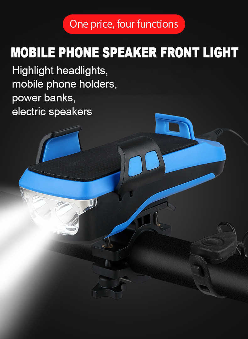 S 5 i 1 LED USB -uppladdningsbar solhorntelefonhållare Cykelfrontlampan för cykelljus Lykta 0202