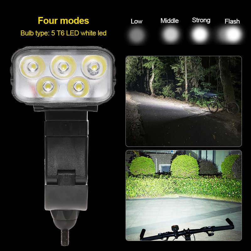 Luzes à prova d'água 3LED/5LED/6LED USB Bike frontal Banco de potência Função de ciclismo Mtb Riding Night Safety Bicycle Lamp 0202