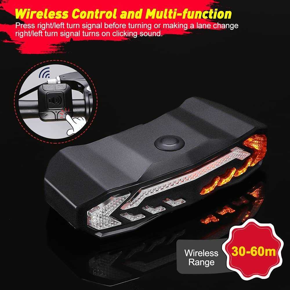 s Wireless Tail Turn Signals Horn Remote Control Mountain Bike Light Rear USB Rechargeable Bicycle Flashing Lamp 0202