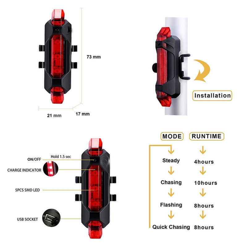 s 4 Modes Bicycle Tail USB Rechargeable Cycling Mountain Waterproof Rear Light Warning Lantern Bike Lamp 0202