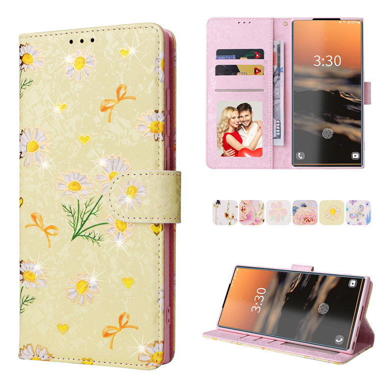 Rope Magnetic Folio Gilding Flower Phone Cases for iPhone 14 13 12 11 Pro Max XR XS 7 8 Plus SE2 SE3 Lanyard Multiple Card Slots RFID Blocking Leather Wallet Bracket Shell