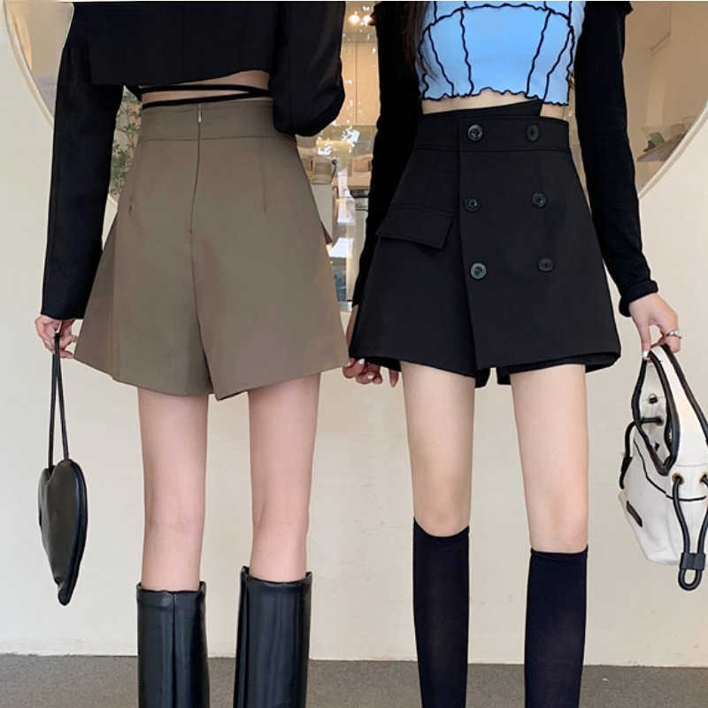 Women's Shorts Women S-5XL Retro Design Simple Pure All-match Trendy Leisure Ulzzang Asymmetrical Ladies High Waist Trousers Autumn Y2302