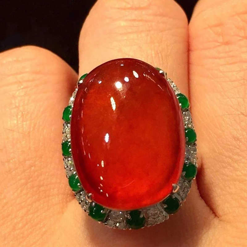 Solitaire Anneau Natural Chalcedony Positif Red Oval grand œuf Fe Anneau ouverture chinoise réglable Jewames Retro Ladies Peculiar Y2302