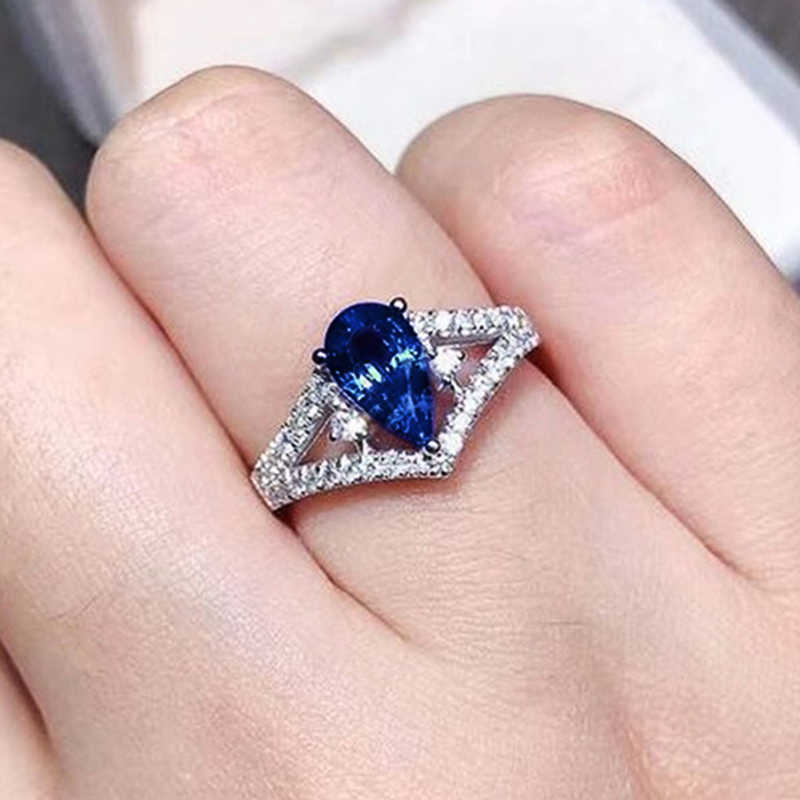 Solitaire Ring Deep Blue Blue Zirconia Zirconia Finger Ring for Women Fashion Party Cessories Noble and Semant Genyder عالية الجودة Y2302