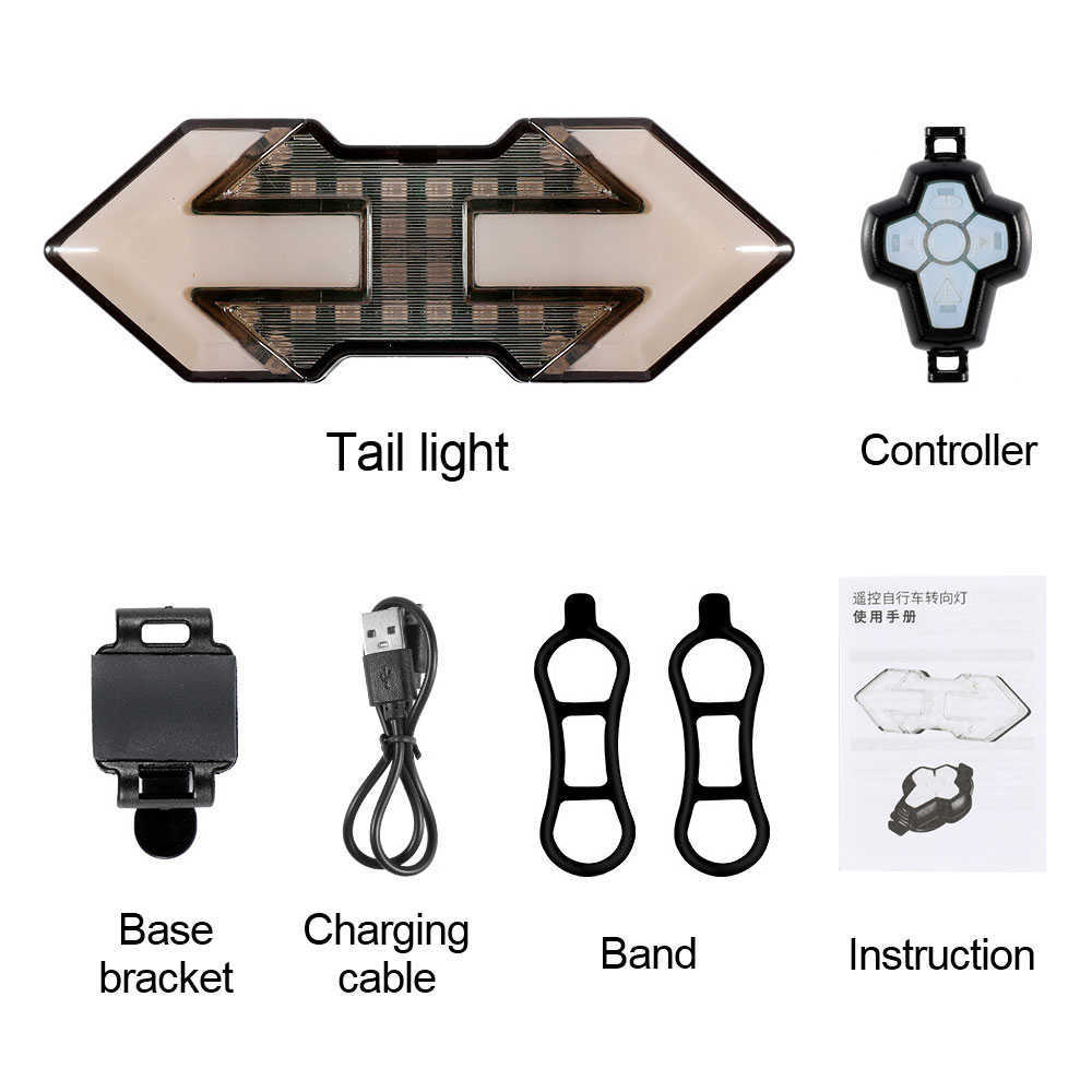 ライトUSB充電式自転車テールライトワイヤレスリモートコントロールターンシグナルLEDバイクリアライトライディング安全警告ランプ0202