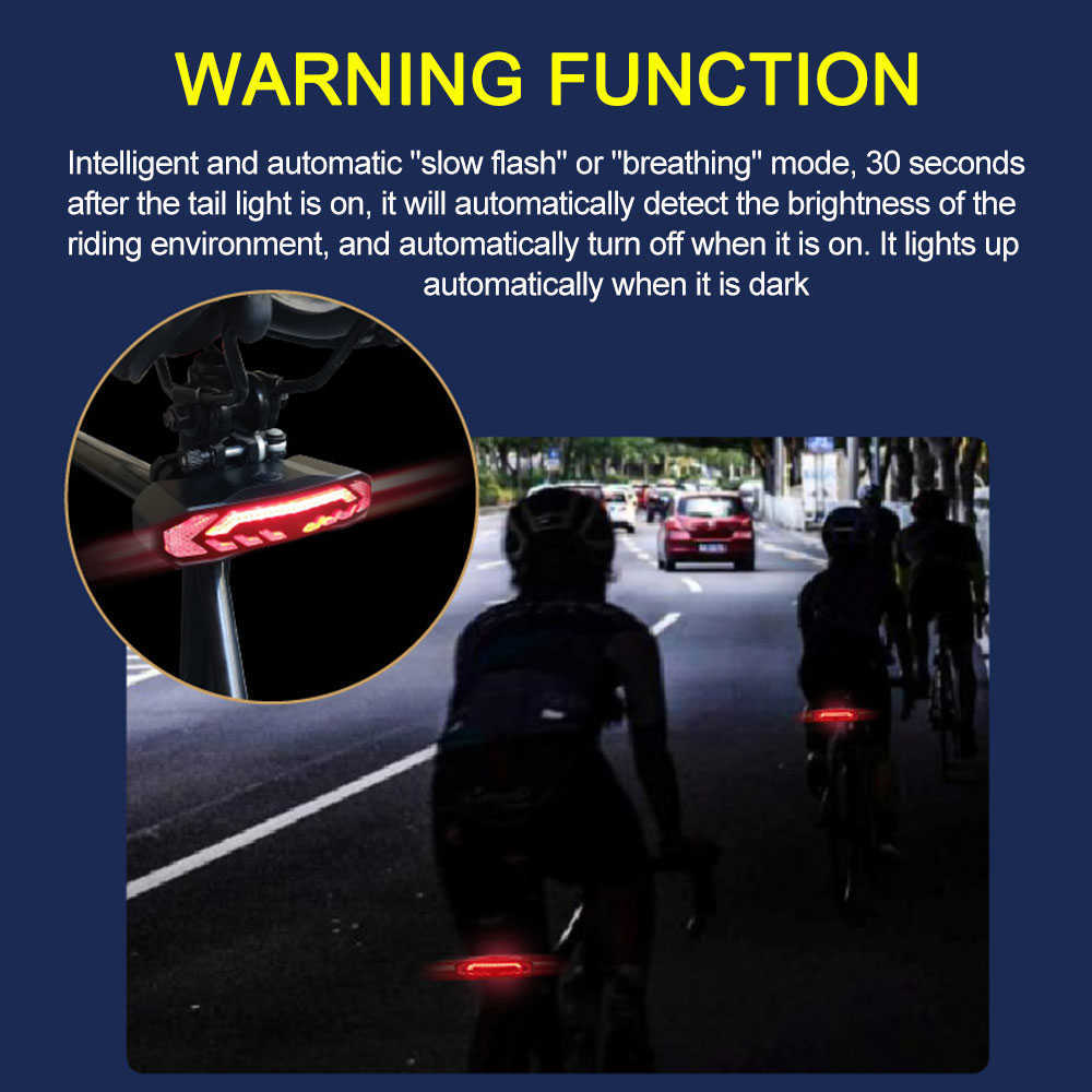Luzes 5 em 1 Smart Bike Light Wireless Remote Control Bicycle Selow 6 Modos Modos Turnando Sinal de Aviso de Aviso de Ciclismo Lâmpada traseira 0202