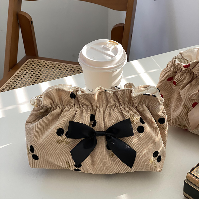 Bolsas de cosméticos Casos de veludo Corduroy Cosmético Bolsa de cosméticos para maquiagem Organizador Bowknot Travel Bolsa Cosmética Bolsa de higiene pessoal grande zíper BEA276M