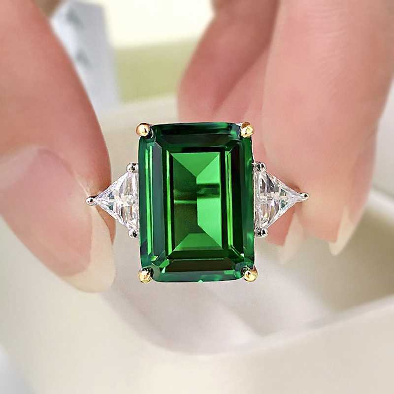 Solitaire Ring Wong Rain 925 Sterling Silver Emerald Cut 10*14 MM Created Moissanite Engagement Luxury For Women Fine Jewelry Gift Y2302