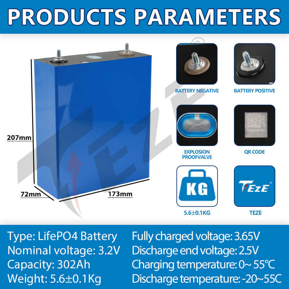 Ny 4st 3.2V 302AH LifePo4 Battery DIY 12V uppladdningsbart batteripaket för elektriska turneringsbilar RV Solceller EU -skattebefrielse