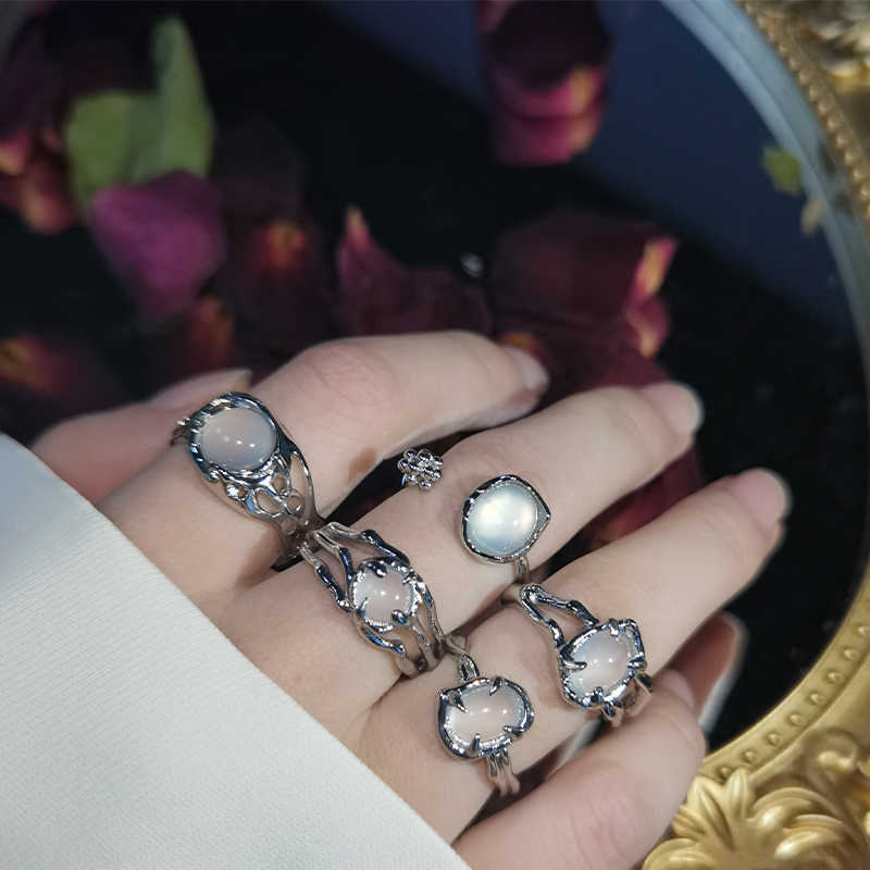 Solitaire Ring opal oregelbunden natursten med vit estetisk egirl ihålig s för kvinnor y2k trendiga kreativa finger smycken y2302