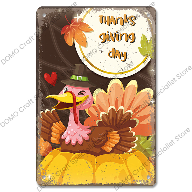 Affiche de joyeux Thanksgiving, panneaux en métal Vintage, citrouille, tournesol, dindes, plaque métallique, décoration murale pour fête, salon, 20cm x 30cm Woo