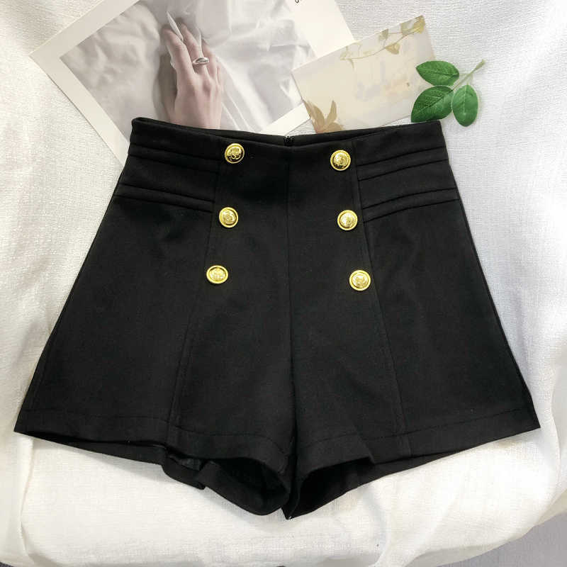 Short femme KUSAHIKI mode élégant Double boutonnage taille haute laine costume jambe large femmes 2022 automne hiver nouveau court Feminina Y2302