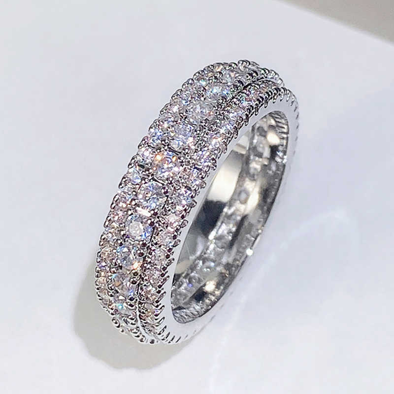 Solitaire Ring Fashion Gold Color Wedding Rings Women Full Paved Dazzling Cubic Zirconia High Quality Engagement Bands Jewelry Wholesale Y2302