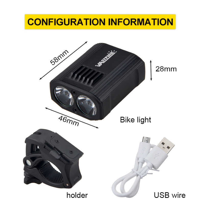 Ljus Vattentät främre cykelstrålkastare USB -laddningsbar cykellam