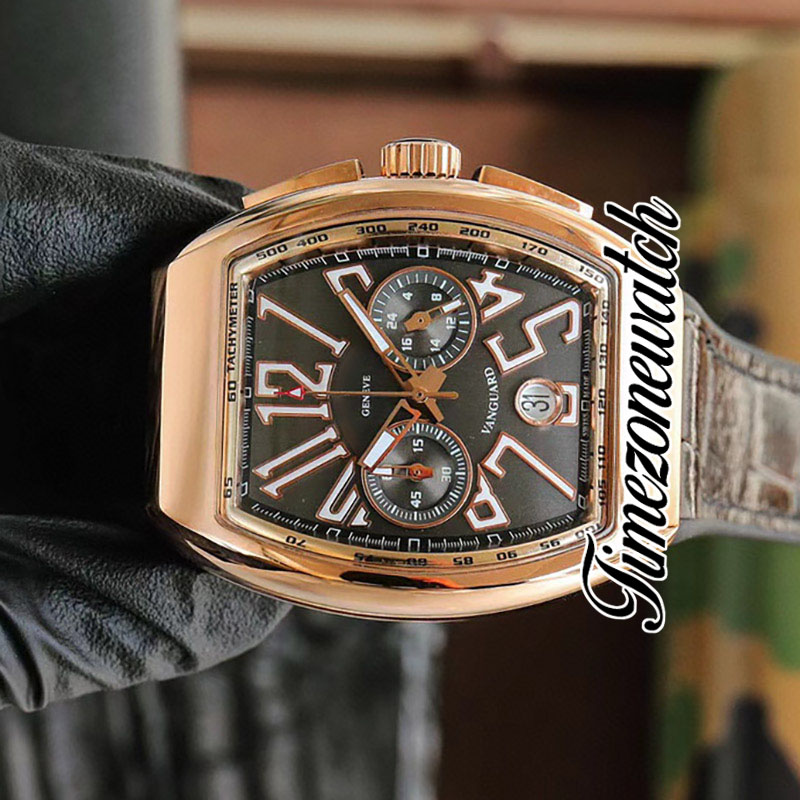 새로운 Saratoge 남성용 컬렉션 남성 시계 Vanguard V 45 CC 요트 요트 회색 다이얼 VK 쿼츠 크로노 그래프 스틸 케이스 브라운 가죽 스트랩 스톱워치 시계 TimezoneWatch
