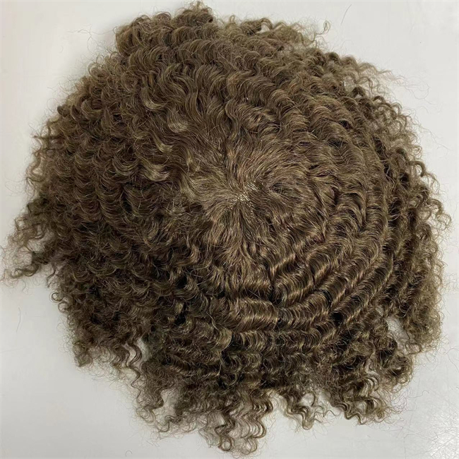 Pièce de cheveux humains vierges indiens couleur marron clair 17 12mm vague 8x10 nœuds de toupet unité en PU pour hommes 1886477