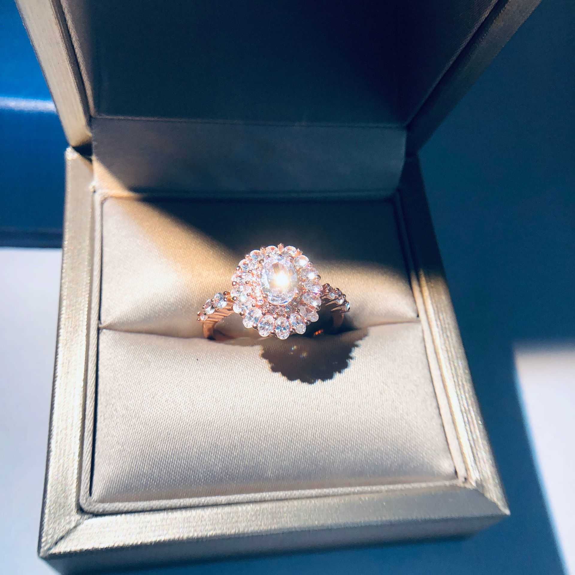 Solitaire Ring Real 18K Rose Gold Origin Natural 3 Carats Quartz Gemstone Wedding Sieraden Luxe Invisible Setting Oval Box Y2302