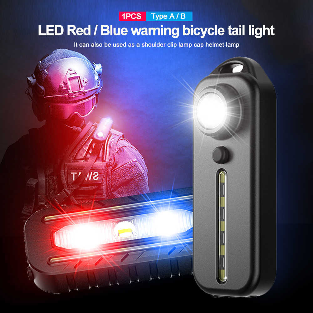 S mini USB-cykel Multifunktion Shoulder Clip Night Safety Varning Ljus Hjälmlampa Bicycle Taillight Red Blue Color 0202