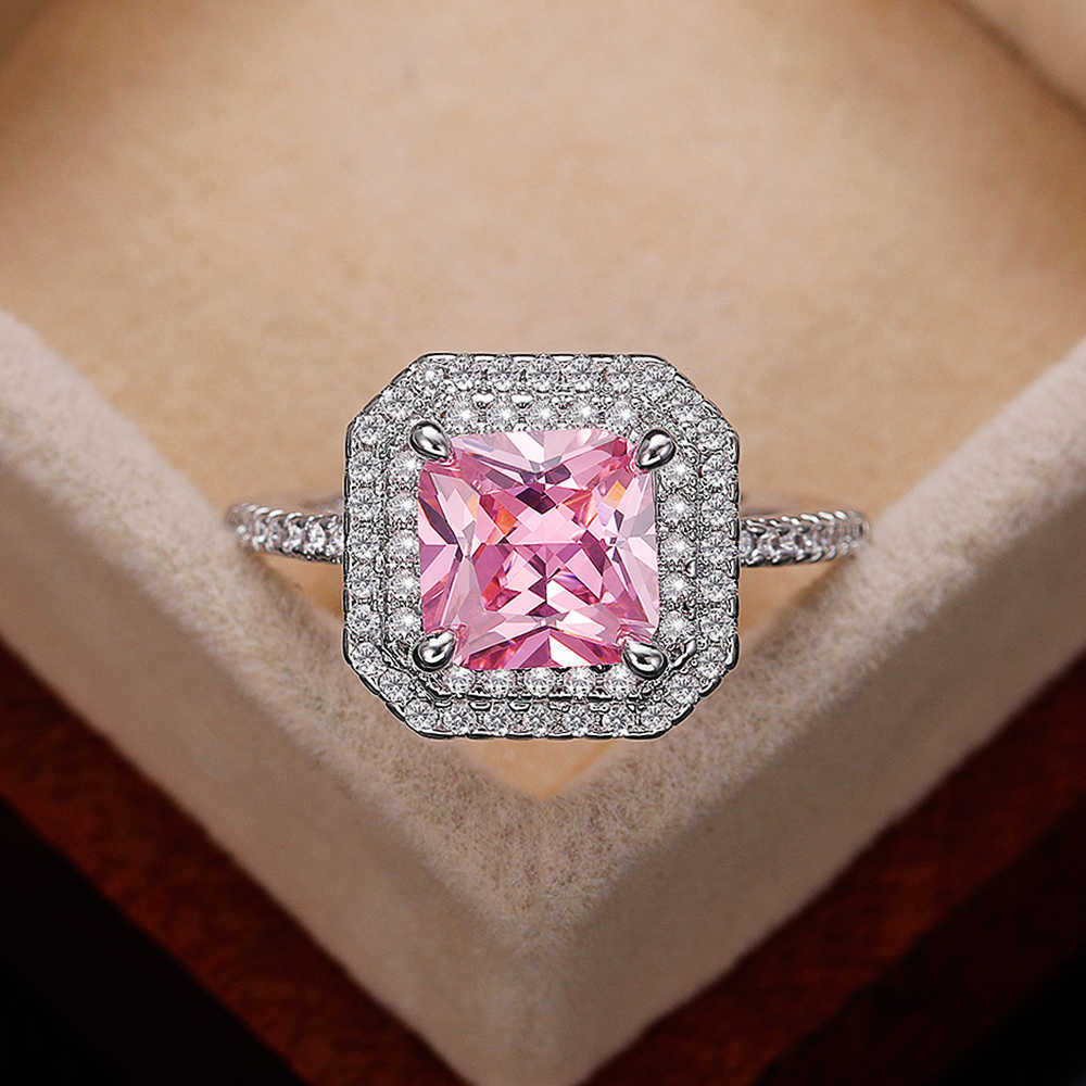 Solitaire ring lüks prenses kesim pembe cz kadın alyanslar cesans estetik yıldönümü hediye yeni moda mücevher partisi y2302