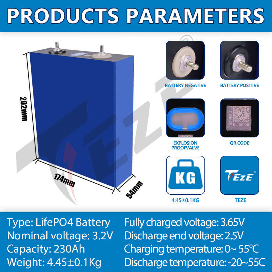 Grade A 3.2V Lifepo4 Battery 280Ah 230Ah 176Ah Rechargeable DIY 12V for Electric car RV Solar Energy Golf Cart EU Tax Free