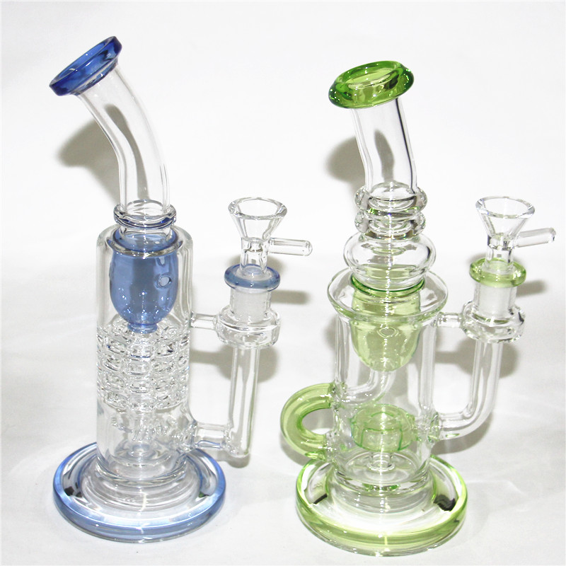 Heady Glass Bongs Hookahs Water Pipes Recycler Oil Dab Rigs Bägare bong små mini vaxriggar med skål