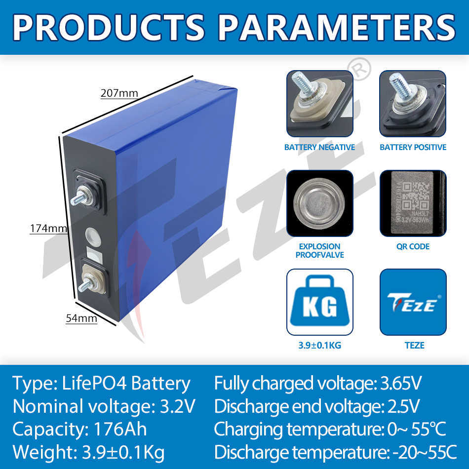 A Sınıfı 3.2V Lifepo4 Pil 280AH 230AH 176AH Şarj Edilebilir DIY 12V Elektrikli Araba RV Güneş Enerji Golf Sepeti AB Vergi Ücretsiz