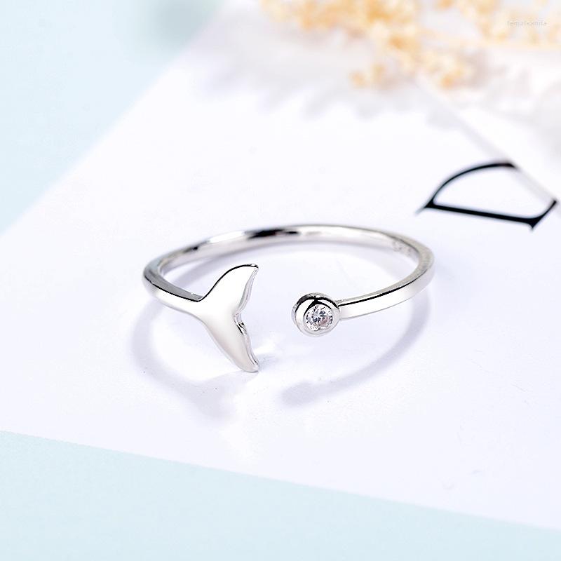 Wedding Rings Simple Trendy Silver Color Mermaid Tail Cuff Ring With Cubic Zirco Sea Whale Fish Bague Minimalist Romantic Gifts252M