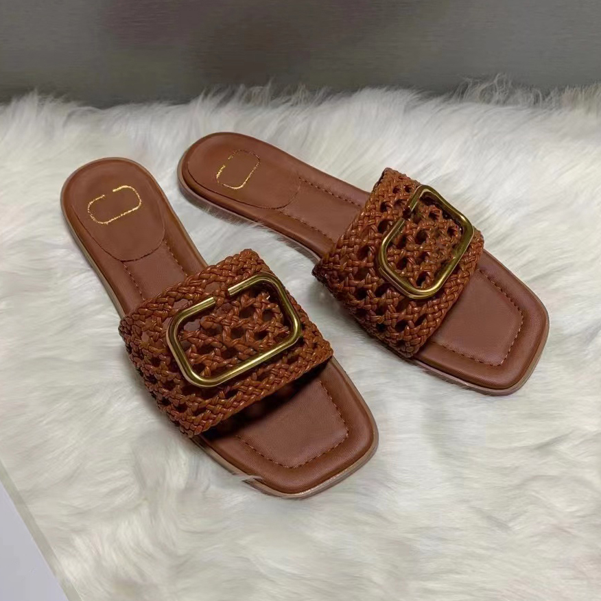 2023 Women Slippers Summer Rubber Sandals Beach Sliders Scuffs Indoor Shoes Designer Cross Woven Outdoor Peep Toe Woody Casual Slipper Letter Stylies обувь