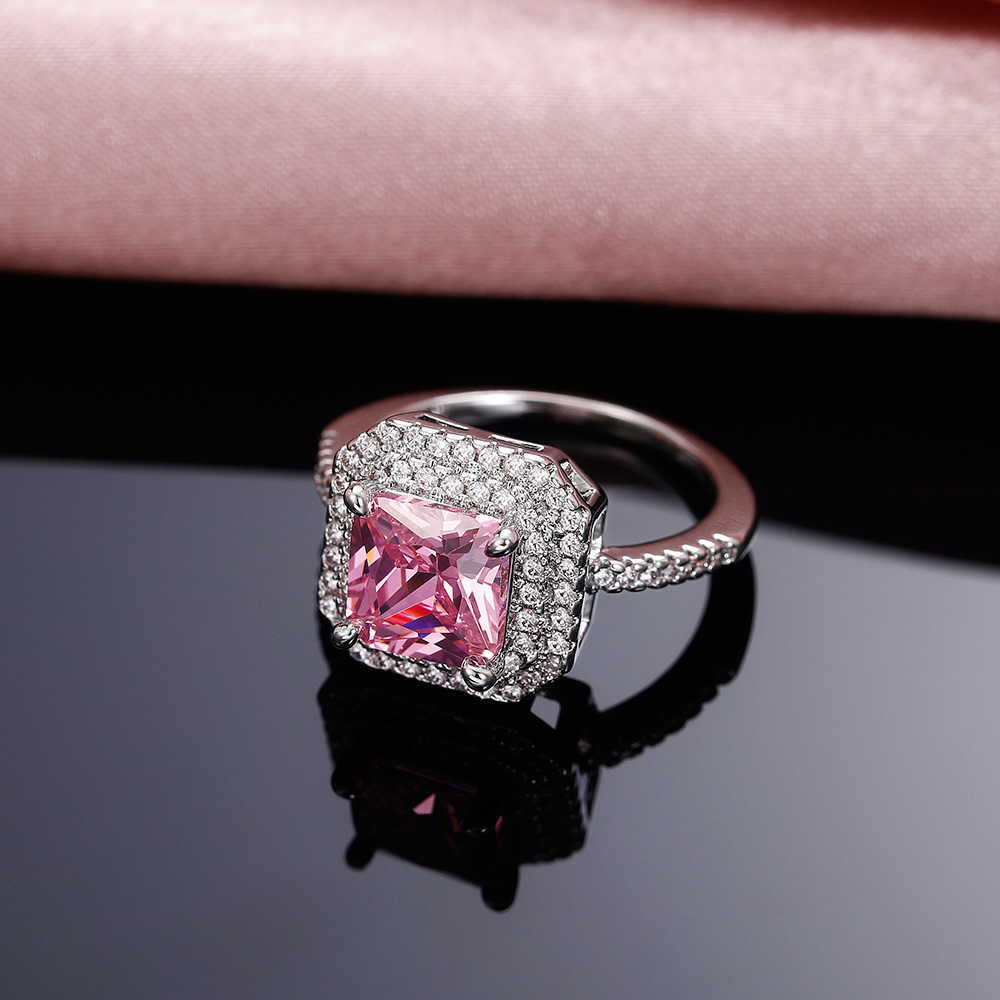 Solitaire ring lüks prenses kesim pembe cz kadın alyanslar cesans estetik yıldönümü hediye yeni moda mücevher partisi y2302