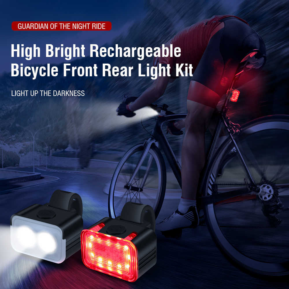 s NEW Bicycle Front Rear LED Set USB Charge Cycling Headlight Taillight Light 230 Lumen Waterproof Aluminum Alloy Bike Lamp 0202