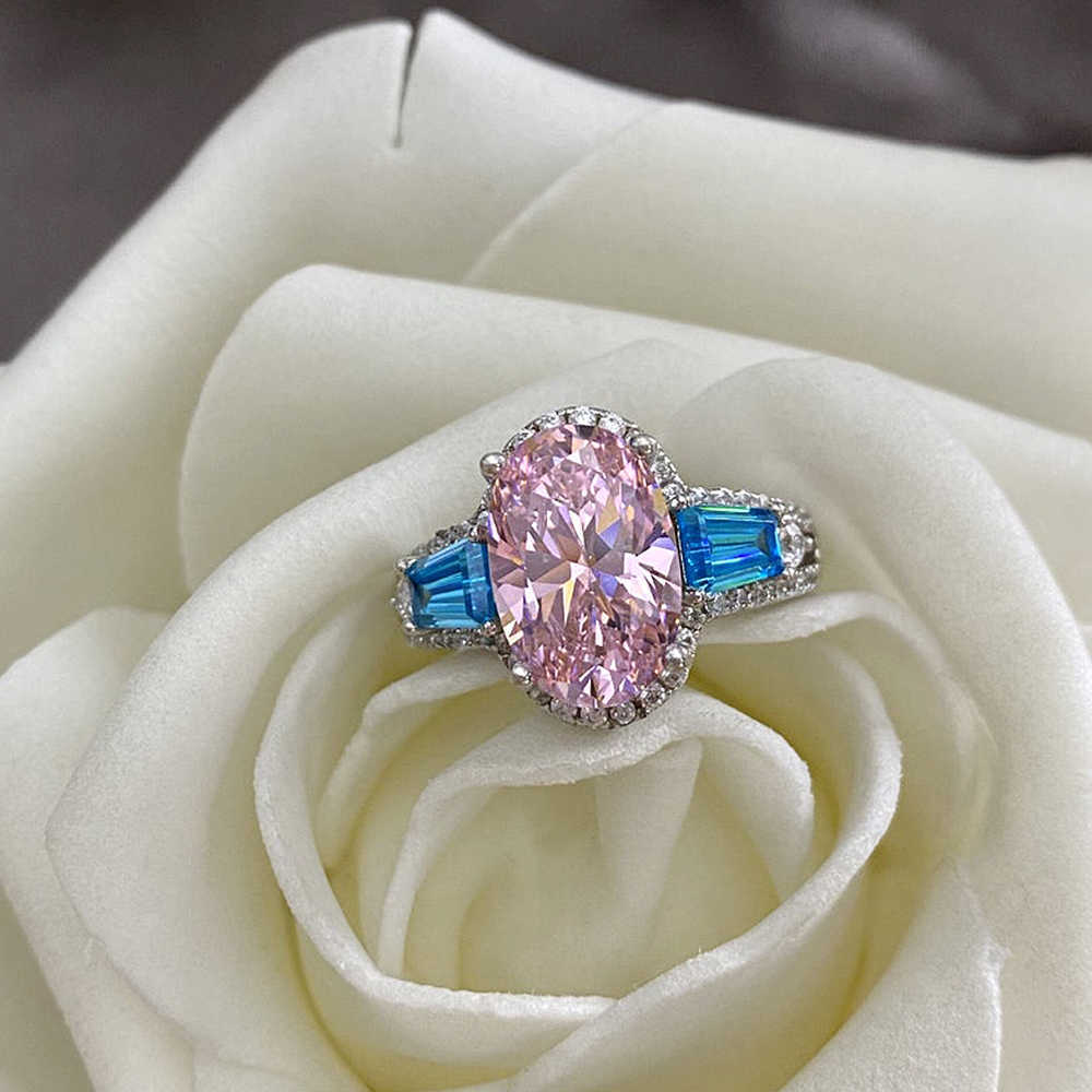 Anello solitario New Trendy Luxury Cubic Zirconia donna Cristallo colorato / Rosa / Giallo / Blu CZ 2022 Wedding Engagement Band Jewelry Y2302