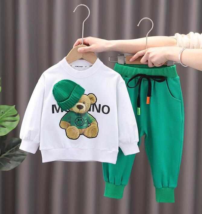 2023 Spring Children Outfits Autumn Baby Boys Girls Clothing Sets Toddler Kids Sportswear Infant Cartoon Bear T Shirt Pants