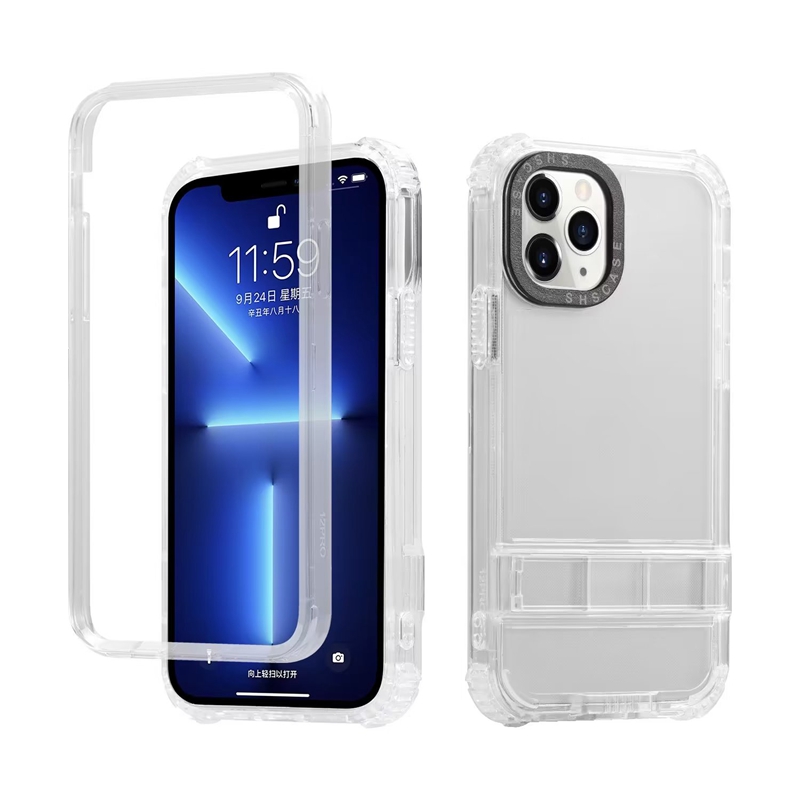 Fashion Bumper Frame Holder Shockproof Cases For Iphone 15 14 Pro Max 13 12 11 8 7 6 Plus Crystal Stand 2in1 Hard PC Soft TPU Clear 2 In 1 Hybrid Dual Color Back Skin Cover