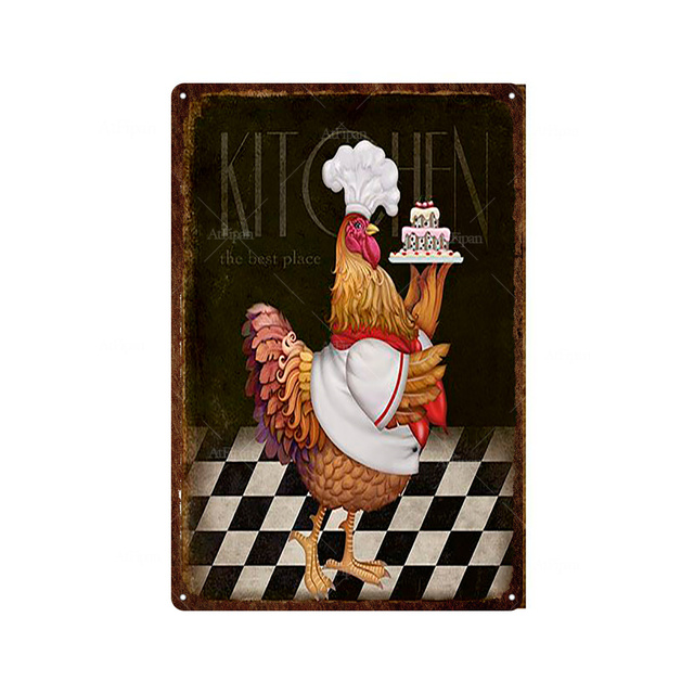 Fresh Eggs Metal Tin Sign Farm Shop French Cafe Milk Home Wall Decor Vintage Poster Tin Plates Happy Chicken Retro Plaque Personalized Metal Sign Size 30X20 w01