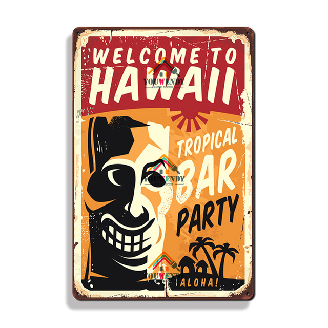 Tiki Bar Vintage Tavern Metal Tin Sign Decor Decor Retro плакат плакат Metal Vintage for Bar Pub Украшение стены 20CMX30CM WOO