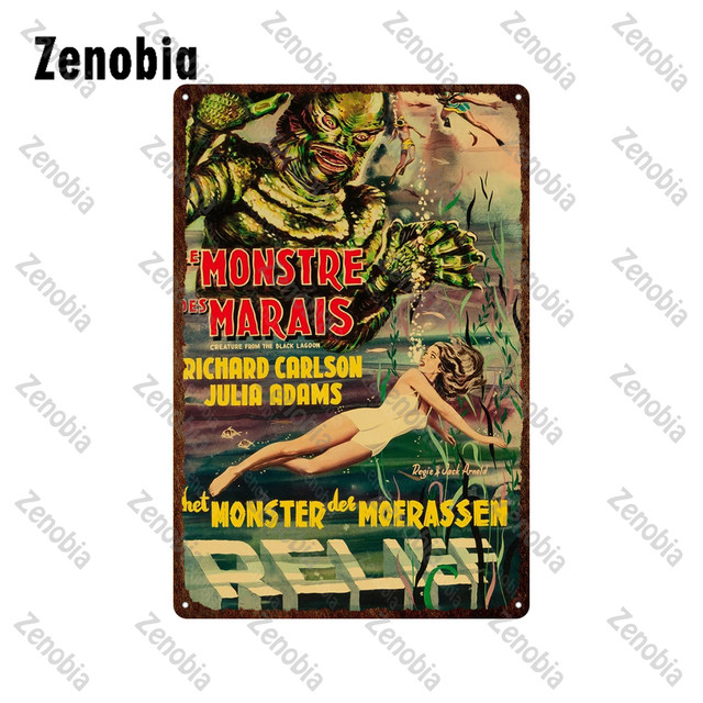 Classic Movie Poster Targhe in metallo Creature From The Black Lagoon Targa in metallo Monster Thriller Suspense Movie Painting Targa vintage Bar Pub Home Decor dimensioni 30x20 w01