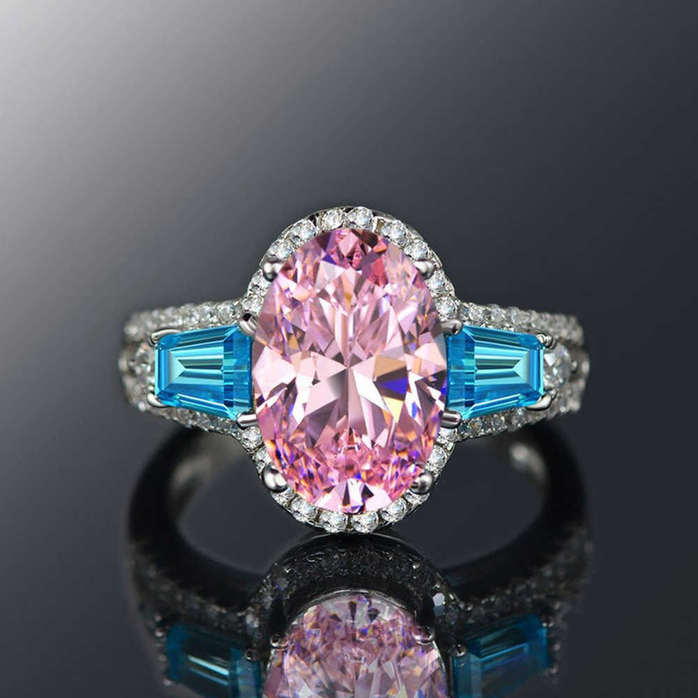 Anello solitario New Trendy Luxury Cubic Zirconia donna Cristallo colorato / Rosa / Giallo / Blu CZ 2022 Wedding Engagement Band Jewelry Y2302