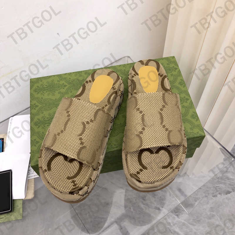 Designer Women Platform Slide Sandal Slipper Thick Bottoms Lady Flip Flops Brodery Printed Luxury Summer Beach Shoe 35-42 med Box No298A