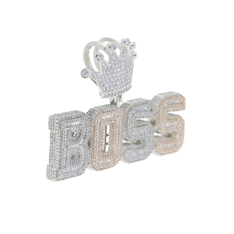 Iced out letter boss pendant with full cz paved two tone plated necklace for women men hip hop punk styles jewelry drop ship247s