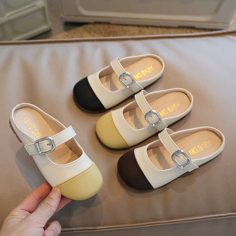 Slipper Korean Fashion Buckles Girl's Outdoor Children Sandaler PU Non-Slip Princess Flats slip-on Home Kids Slippers 0203